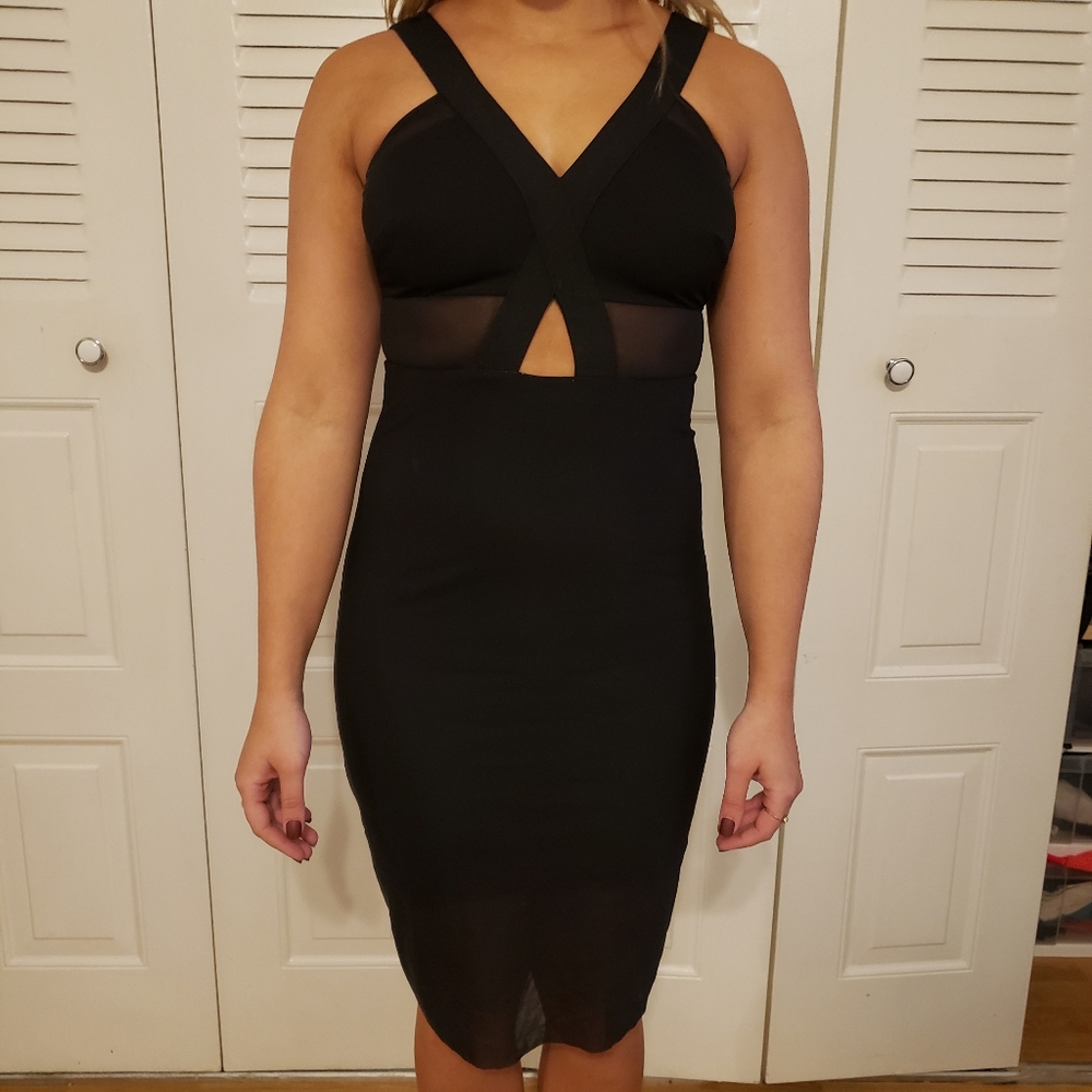 Bebe Black Cocktail Dress with mesh cutout